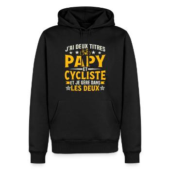 J'ai deux titres papy et cycliste - Sweat à capuche Premium bio Homme - noir - Devant - Nico (187cm)