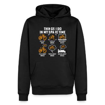 Ce que je fais pendant mon temps libre : faire du vélo, de la montagne - Sweat à capuche Premium bio Homme - noir - Devant - Nico (187cm)