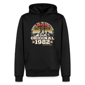 Octobre 1982 Cadeau d’anniversaire de naissance - Sweat à capuche Premium bio Homme - noir - Devant - Nico (187cm)