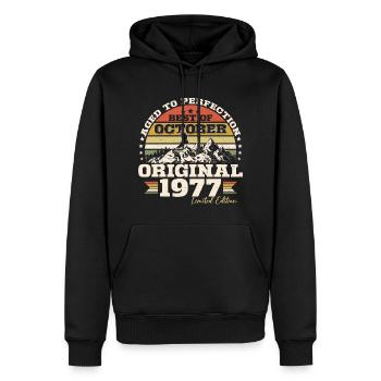 Octobre 1977 Cadeau d’anniversaire de naissance - Sweat à capuche Premium bio Homme - noir - Devant - Nico (187cm)