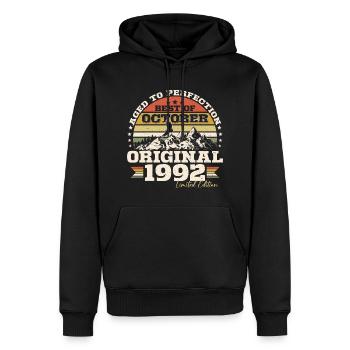Octobre 1992 Cadeau d’anniversaire de naissance - Sweat à capuche Premium bio Homme - noir - Devant - Nico (187cm)