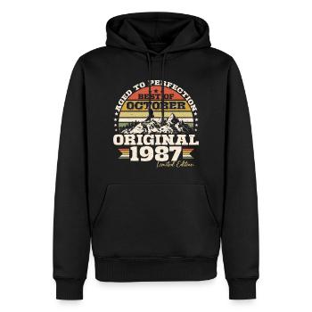 Octobre 1987 Cadeau d’anniversaire de naissance - Sweat à capuche Premium bio Homme - noir - Devant - Nico (187cm)