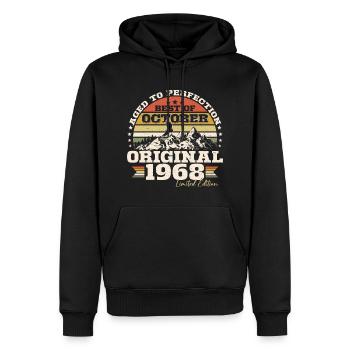 Octobre 1968 Cadeau d’anniversaire de naissance - Sweat à capuche Premium bio Homme - noir - Devant - Nico (187cm)