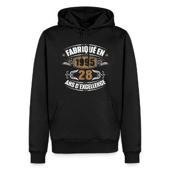 Cadeau d'anniversaire 28 ans, Fabriqué en 1995 - Sweat à capuche Premium bio Homme - noir - Devant - Nico (187cm)