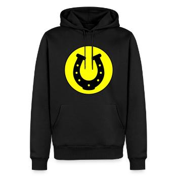 Hufeisen Icon - Männer Premium Bio Hoodie - Schwarz - Vorne - Nico (187cm)
