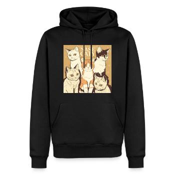 NASE CATY : LES CINQ CHATS COMPLICES - Sweat à capuche Premium bio Homme - noir - Devant - Nico (187cm)