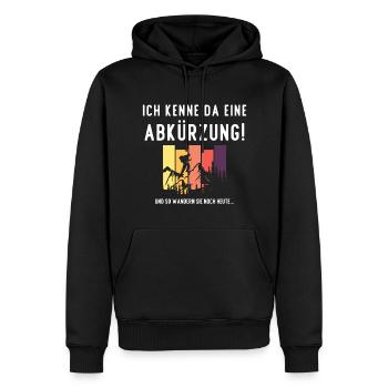 Wandern Ich kenne da eine Abkürzung Schrift lustig - Männer Premium Bio Hoodie - Schwarz - Vorne - Nico (187cm)