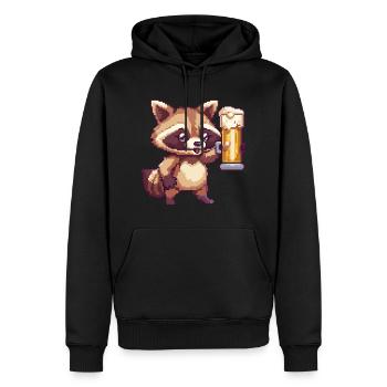 Raccoon Pixel Bière - Sweat à capuche Premium bio Homme - noir - Devant - Nico (187cm)