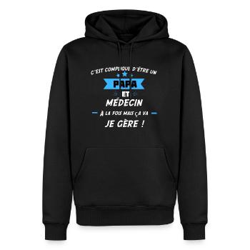 compliqué d'etre papa & medecin - Sweat à capuche Premium bio Homme - noir - Devant - Nico (187cm)