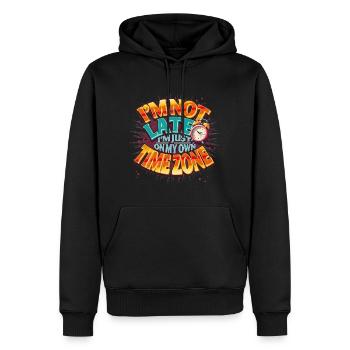 Ich bin nicht zu spät, ich bin nur in meiner eigenen Zeitzone - Tippfehler - Männer Premium Bio Hoodie - Schwarz - Vorne - Nico (187cm)