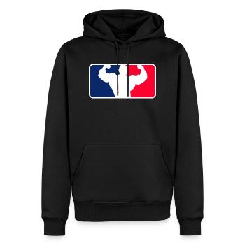 Bodybuilding League - Männer Premium Bio Hoodie - Schwarz - Vorne - Nico (187cm)