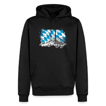 Bayern - Flagge & Berge - Männer Premium Bio Hoodie - Schwarz - Vorne - Nico (187cm)