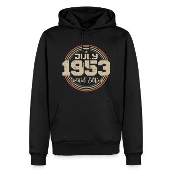 1953 Anniversaire Juillet 1953 Cadeau Juillet 1953 - Sweat à capuche Premium bio Homme - noir - Devant - Nico (187cm)