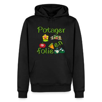 Potager en folie cadeau humour - Sweat à capuche Premium bio Homme - noir - Devant - Nico (187cm)