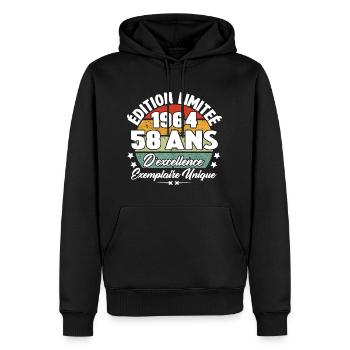 Cadeau 58 ans d'excellence / Édition limitée 1964 - Sweat à capuche Premium bio Homme - noir - Devant - Nico (187cm)