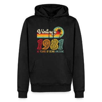 Vintage 1981, Cadeau D'anniversaire 42 Ans - Sweat à capuche Premium bio Homme - noir - Devant - Nico (187cm)