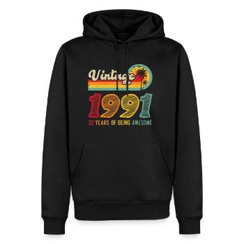 Vintage 1991, Cadeau D'anniversaire 32 Ans - Sweat à capuche Premium bio Homme - noir - Devant - Nico (187cm)