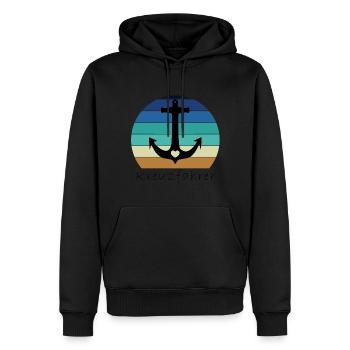 Retro Anker mit Herz Kreuzfahrer - Männer Premium Bio Hoodie - Schwarz - Vorne - Nico (187cm)