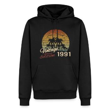 Jahrgang 1991 Geburtstagsgeschenk 1991 Retro 1991 - Männer Premium Bio Hoodie - Schwarz - Vorne - Nico (187cm)