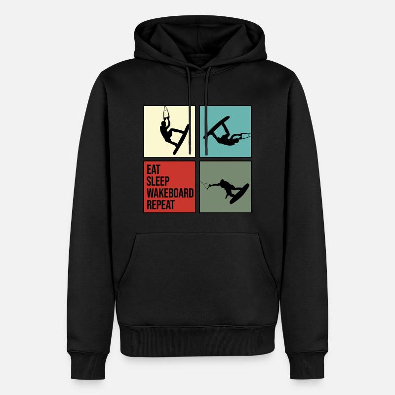wakeboard wakeboarder cable wasserratte eat repeat - Männer Premium Bio Hoodie - Schwarz