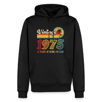 Vintage 1975, Cadeau D'anniversaire 48 Ans - Sweat à capuche Premium bio Homme - noir - Devant - Nico (187cm)