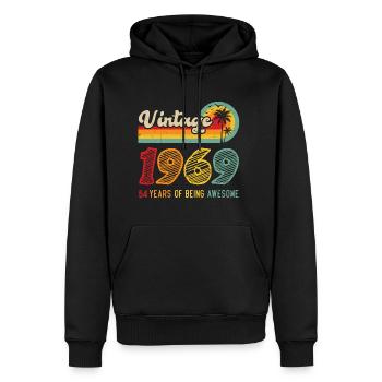 Vintage 1969, Cadeau D'anniversaire 54 Ans - Sweat à capuche Premium bio Homme - noir - Devant - Nico (187cm)