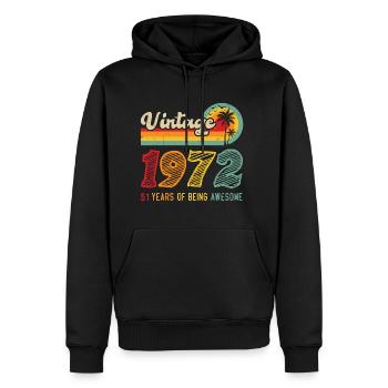 Vintage 1972, Cadeau D'anniversaire 51 Ans - Sweat à capuche Premium bio Homme - noir - Devant - Nico (187cm)