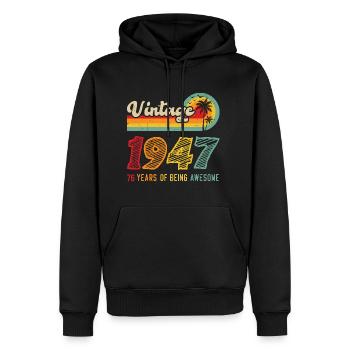 Vintage 1947, Cadeau D'anniversaire 76 Ans - Sweat à capuche Premium bio Homme - noir - Devant - Nico (187cm)