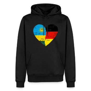 Ruanda Deutschland Flaggenherz - Männer Premium Bio Hoodie - Schwarz - Vorne - Nico (187cm)