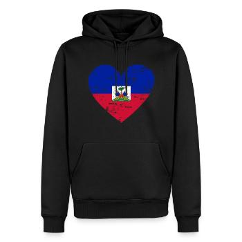 Cœur de drapeau d’Haïti - Sweat à capuche Premium bio Homme - noir - Devant - Nico (187cm)