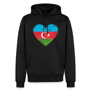 Aserbaidschan Flaggenherz - Männer Premium Bio Hoodie - Schwarz - Vorne - Nico (187cm)