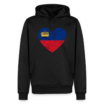 Liechtenstein Flaggenherz - Männer Premium Bio Hoodie - Schwarz - Vorne - Nico (187cm)