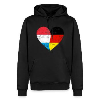 Luxembourg Allemagne Flag Heart - Sweat à capuche Premium bio Homme - noir - Devant - Nico (187cm)