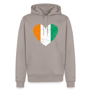 Elfenbeinküste Flaggenherz - Männer Premium Bio Hoodie - Taupe - Vorne - Nico (187cm)