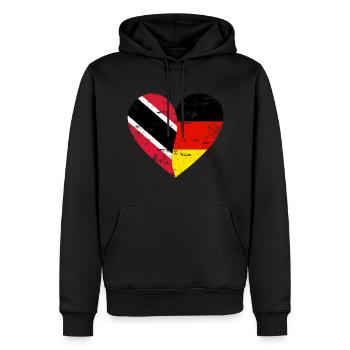 Trinidad und Tobago Deutschland Flaggenherz - Männer Premium Bio Hoodie - Schwarz - Vorne - Nico (187cm)