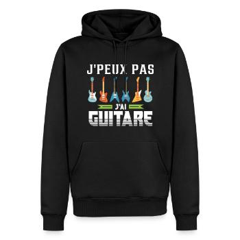 Humour | J'peux pas j'ai guitare - Sweat à capuche Premium bio Homme - noir - Devant - Nico (187cm)