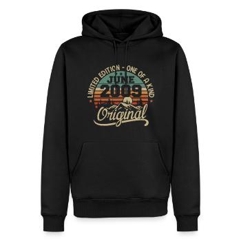 2009 Juin 2009 Original - Juin 2009 Anniversaire - Sweat à capuche Premium bio Homme - noir - Devant - Nico (187cm)