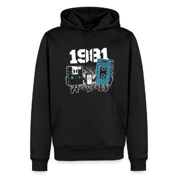 Jahrgang Jahrgang 1981 Geburtstagsgeschenk 1981 - Männer Premium Bio Hoodie - Schwarz - Vorne - Nico (187cm)