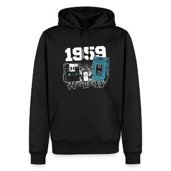 Jahrgang Jahrgang 1959 Geburtstagsgeschenk 1959 - Männer Premium Bio Hoodie - Schwarz - Vorne - Nico (187cm)