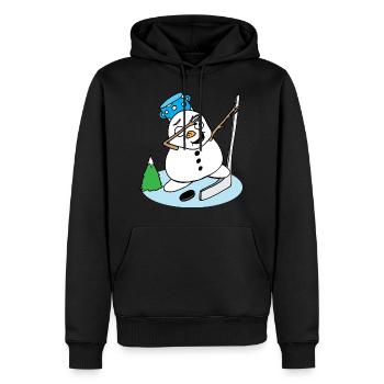 Bonhomme de neige en tamponnant avec un bâton de hockey - Sweat à capuche Premium bio Homme - noir - Devant - Nico (187cm)