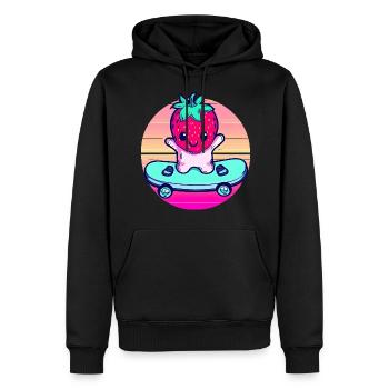 Strawberry skateboard in sunset - Men’s Premium Organic Hoodie - black - Front - Nico (187cm)