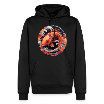 Poisson koï d’automne au coucher du soleil - Sweat à capuche Premium bio Homme - noir - Devant - Nico (187cm)