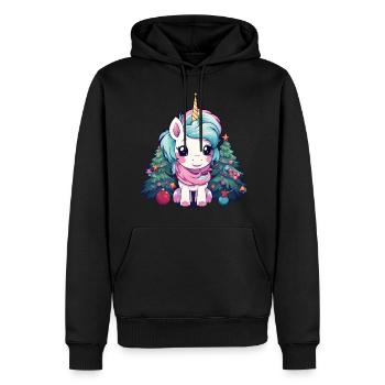 Licorne de Noël : la magie sur le sapin de Noël - Sweat à capuche Premium bio Homme - noir - Devant - Nico (187cm)