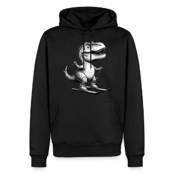 Dino-T-Rex im Winter - Ski-Abenteuer - Männer Premium Bio Hoodie - Schwarz - Vorne - Nico (187cm)