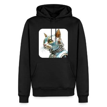 Retro Cyborg Robot Space Cat XVIII - Men’s Premium Organic Hoodie - black - Front - Nico (187cm)