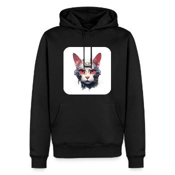 Retro Cyborg Robot Space Cat X - Men’s Premium Organic Hoodie - black - Front - Nico (187cm)