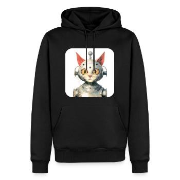 Retro Cyborg Robot Space Cat II - Men’s Premium Organic Hoodie - black - Front - Nico (187cm)