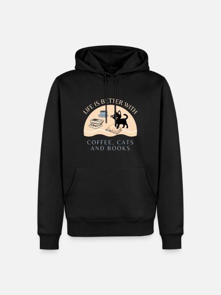 Coffee, Cats and Books - Herre Premium økologisk hoodie - sort