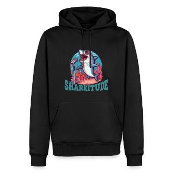 Sharkitude Shark singt mit Haltung - Männer Premium Bio Hoodie - Schwarz - Vorne - Nico (187cm)