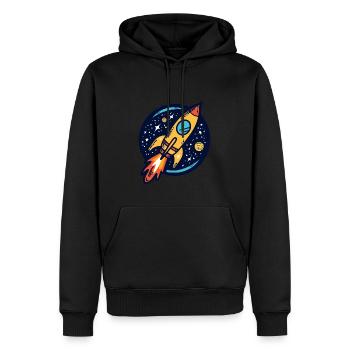 Rakete fliegt durchs All - Männer Premium Bio Hoodie - Schwarz - Vorne - Nico (187cm)